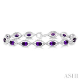 6x4 MM Oval Cut Amethyst and 1/10 Ctw Round Cut Diamond Semi-Precious Bracelet in Sterling Silver