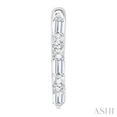 1/5 Ctw Baguette & Round Cut Diamond Petite Huggie Earrings in 10K White Gold