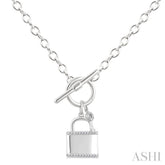 1/10 Ctw Lock & Key Toggle Round Cut Diamond Fashion Necklace in Sterling Silver