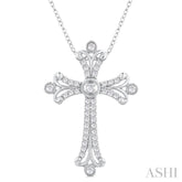 1/3 Ctw Cross Round Cut Diamond Fashion Pendant With Chain in 14K White Gold