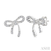 1/10 Ctw Bow Single Cut Diamond Fashion Earrings in Sterling Silver