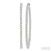 3 Ctw Inside-Out Round Cut Diamond 1 3/4 Inch Hoop Earrings in 14K White Gold