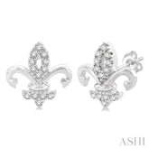 1/8 Ctw Petite Fleur De Lis Round Cut Diamond Fashion Stud Earring in 10K White Gold