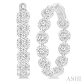 4 1/5 Ctw Circular Link Lovebright In-Out Round Cut Diamond Hoop Earring in 14K White Gold