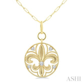 1/4 Ctw Fleur De Lis Round Cut Diamond Fashion Medallion Pendant With Chain in 14K Yellow Gold