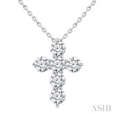 1 Ctw Round Cut Diamond Christian Cross 6-Stone Fashion Pendant With Chain in 14K White Gold