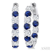 3.1 MM Sapphire and 1 5/8 Ctw Round Cut Inside-Out Diamond Precious Hoop Earrings in 14K White Gold