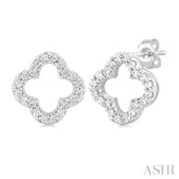 1/6 Ctw Petite Clover Round Cut Diamond Fashion Stud Earring in 10K White Gold