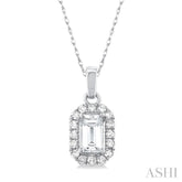 5x3 MM Octagonal Shape White Topaz and 1/20 Ctw Round Cut Diamond Halo Semi-Precious Pendant with Chain in 10K White Gold