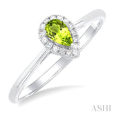 5x3 MM Pear Shape Peridot and 1/20 Ctw Round Cut Diamond Halo Semi-Precious Ring in 10K White Gold