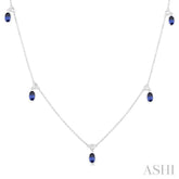 5x3 MM Oval Shape Sapphire and 1/4 Ctw Round Cut Diamonds Precious Station Necklace in 14K White Gold
