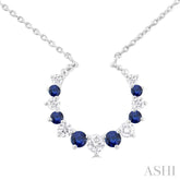 1.75 MM, 2.10 MM & 2.5 MM Round Cut Sapphire and 1/4 Ctw Round Cut Diamond Precious Alternating Pendant With Chain in 14K White Gold