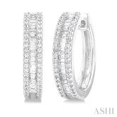 1/2 Ctw Baguette and Round Cut Diamond Fashion Hoop Earring in 14K White Gold