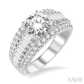 1 1/3 Ctw Baguette and Round Cut Diamond Semi-Mount Engagement Ring in 14K Yellow and White Gold