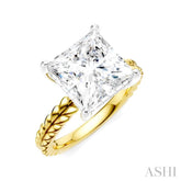 1/8 Ctw Princess Shape Round Cut Diamond Semi-Mount Engagement Ring in 14K Yellow and White Gold