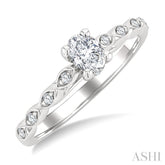 1/10 Ctw Oval Shape Marquise Mount Shank Round Cut Diamond Semi-Mount Engagement Ring in 14K White Gold