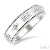 1/6 Ctw Mixed Shape Bezel Set Baguette and Round Cut Diamond Fashion Band in 14K White Gold