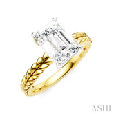 1/10 Ctw Emerald Shape Round Cut Diamond Semi-Mount Engagement Ring in 14K Yellow and White Gold