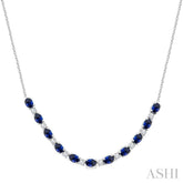 4X3 MM Oval Shape Sapphire and 1/2 Ctw Round Cut Diamond Precious Tennis Necklace in 14K White Gold
