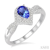 6x4 MM Pear Shape Tanzanite and 1/6 Ctw Round Cut Diamond Ring in 14K White Gold
