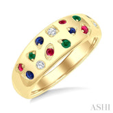 1/20 Ctw Round Cut Gemstone Mosaic Precious Fashion Wide Band in 14K Yellow Gold