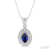 5x3 MM Oval Shape Sapphire and 1/20 Ctw Round Cut Diamond Pendant in 14K White Gold with Chain