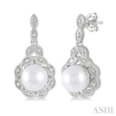 6X6 MM Cultured Pearl and 1/20 Ctw Round Cut Diamond Earrings in Sterling Silver
