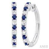 1.80 MM Round Shape Sapphire and 1/4 Ctw Round Cut Diamond Precious Hoop Earring in 10K White Gold