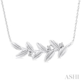 1/20 Ctw Olive Leaf Round Cut Diamond Pendant With Chain in Sterling Silver