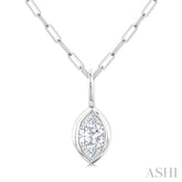 1/5 Ctw Marquise Cut Bezel Set Diamond Fashion Pendant With Paperclip Chain in 14K White Gold