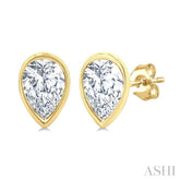 1/5 Ctw Petite Bezel Set Pear Cut Diamond Fashion Stud Earring in 10K Yellow Gold