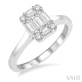 1/2 Ctw Baguette and Round Cut Fusion Diamond Engagement Ring in 14K White Gold