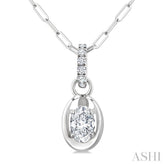 1/4 Ctw Dome Oval and Round Cut Diamond Fashion Pendant With Paper Clip Chain in 14K White Gold