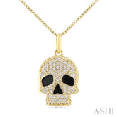 1/6 Ctw Petite Skull Round Cut Diamond Fashion Pendant With Chain in 10K Yellow Gold
