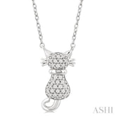 1/10 Ctw Cat Shape Petite Round Cut Diamond Fashion Pendant With Chain in 10K White Gold