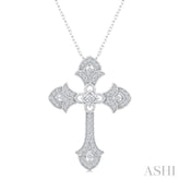 1/4 Ctw Cross Round Cut Diamond Fashion Pendant With Chain in 14K White Gold