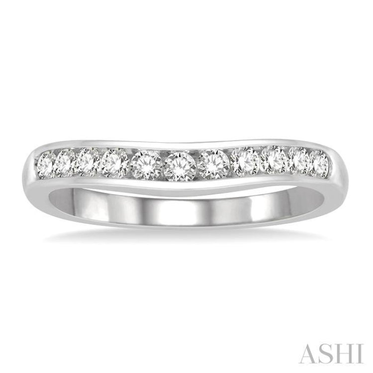 1/3 Ctw Round Cut Diamond Inlay Wedding Band in 14K White Gold