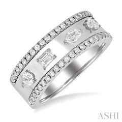 5/8 Ctw Mixed Shape Cut Diamond Fashion Wide Band in 14K White Gold
