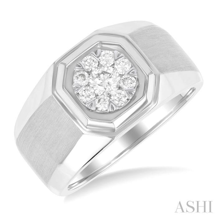1/2 Ctw Octagonal Shape Lovebright Round Cut Diamond Men's Ring in 10K White Gold