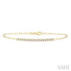 1/2 Ctw Round Cut Diamond Paperclip Chain Bracelet in 14K Yellow Gold
