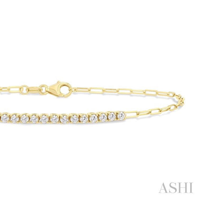 1/2 Ctw Round Cut Diamond Paperclip Chain Bracelet in 14K Yellow Gold