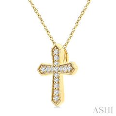 1/6 Ctw Round Cut Diamond Cross Petite Fashion Pendant With Chain in 10K Yellow Gold