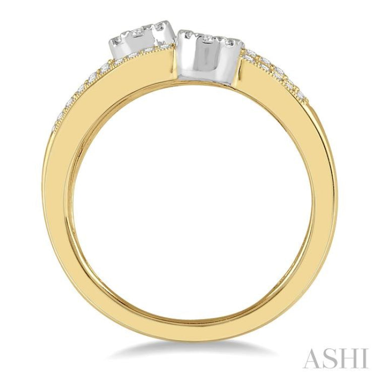 3/8 Ctw Split Top Tri Mount Lovebright Round Cut Diamond Ring in 14K Yellow & White Gold