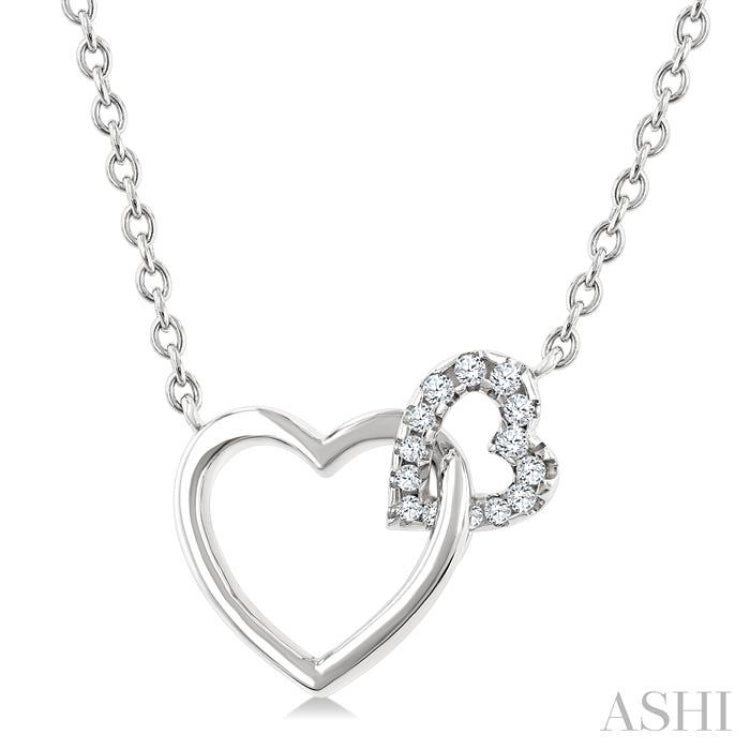1/10 Ctw Round Cut Diamond Interlocked Heart Fashion Petite Pendant With Chain in 10K White Gold