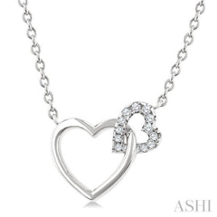 1/10 Ctw Round Cut Diamond Interlocked Heart Fashion Petite Pendant With Chain in 10K White Gold