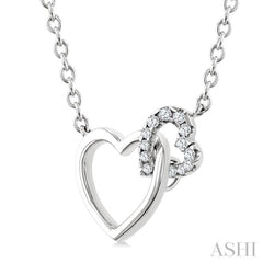 1/10 Ctw Round Cut Diamond Interlocked Heart Fashion Petite Pendant With Chain in 10K White Gold