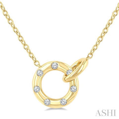 1/6 Ctw Round Cut Diamond Interlocked Circle Fashion Petite Pendant With Chain in 10K Yellow Gold