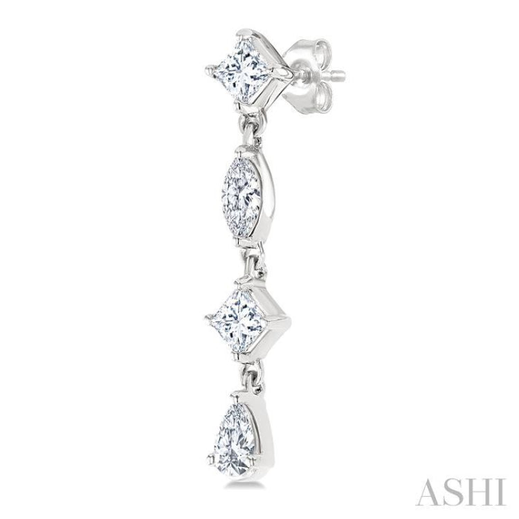 1/2 Ctw Mixed Cut Diamond Fashion Long Earrings in 14K White Gold