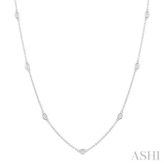 1 Ctw Bezel Set Oval Cut Diamond Station Necklace in 14K White Gold