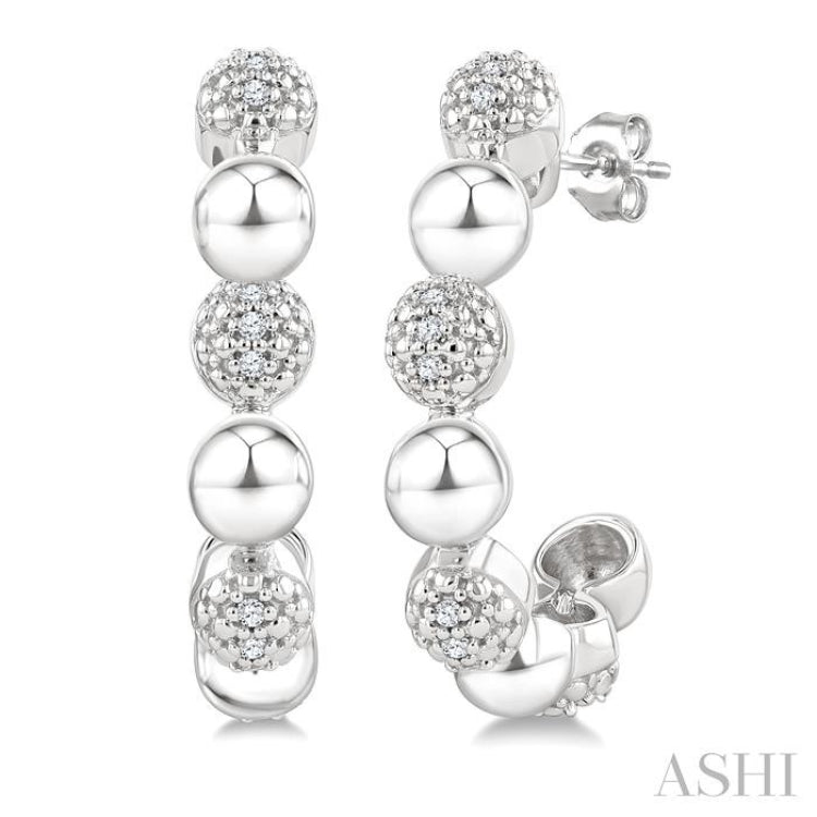 1/10 Ctw Bold Bead Design Round Cut Diamond Fashion Half Hoop Earrings in Sterling Silver